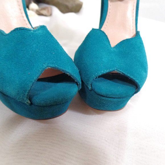 Chloe Turquoise Suede Platform Heels - Shoemint - Picture 3 of 5